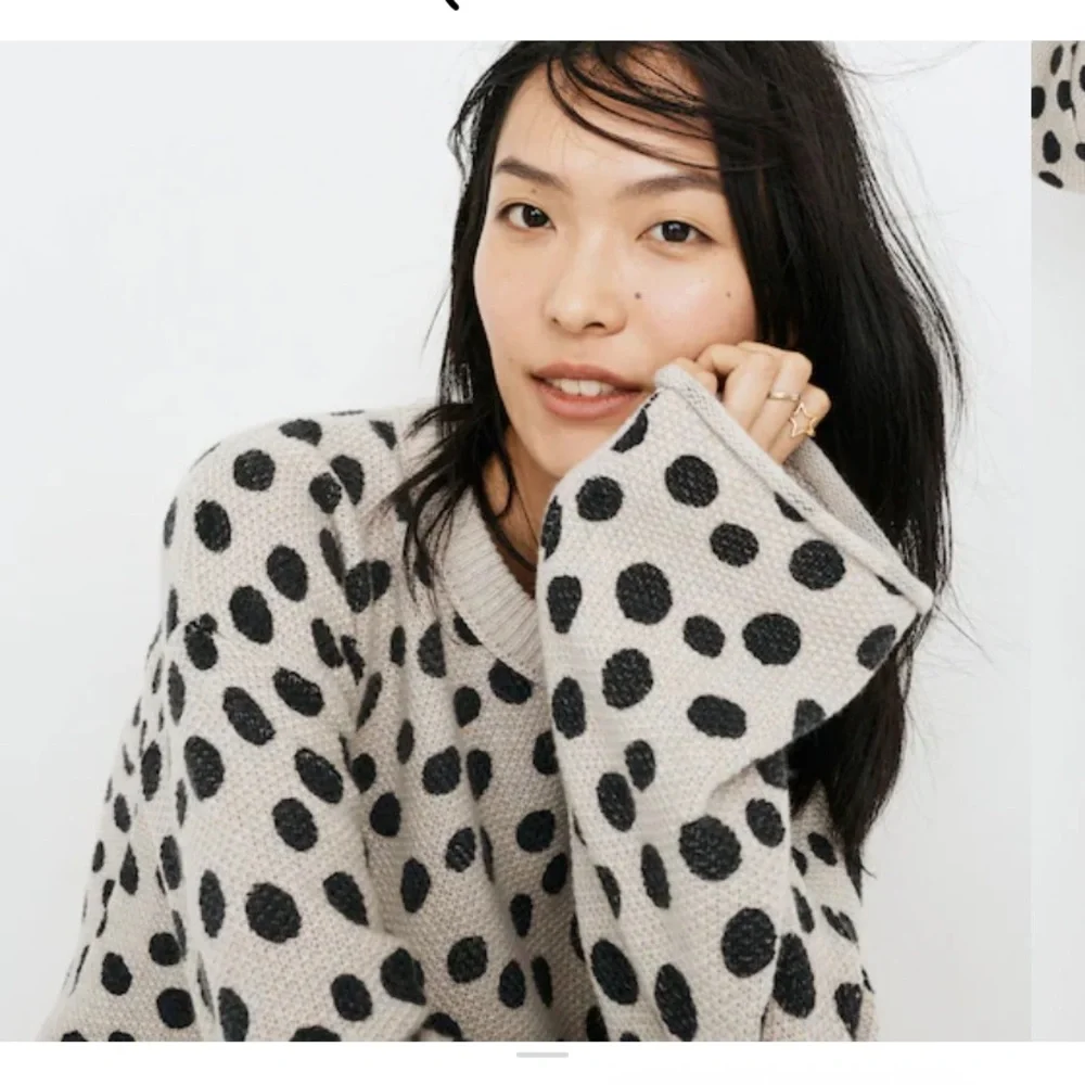 Madewell merino wool wide sleeve polkadot cream and black sweater
